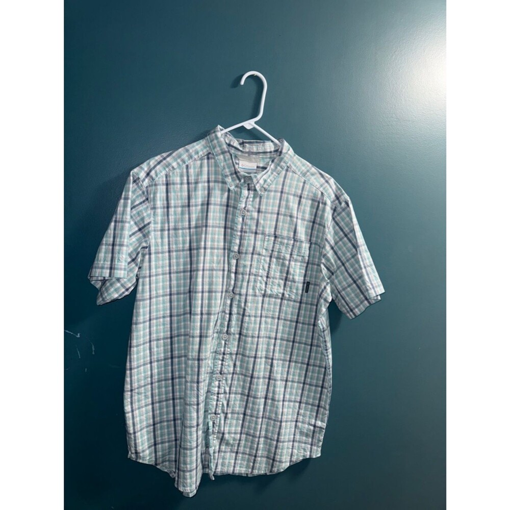 Columbia Men's Short Sleeve Plaid Button-Down Shirt - Light Blue & Mint 259